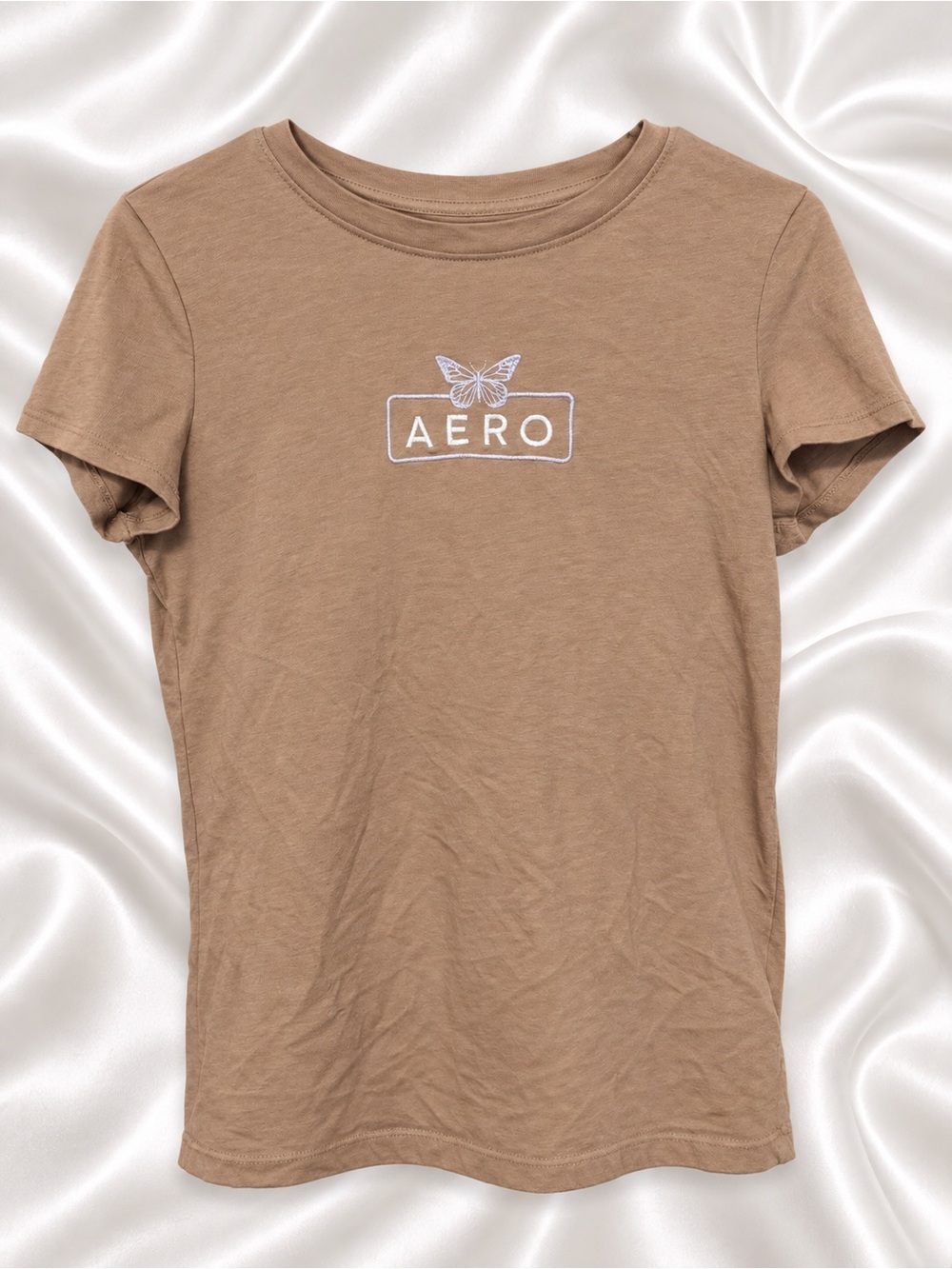 Aeropostale Women’s L Brown Butterfly Box Logo Graphic Tee